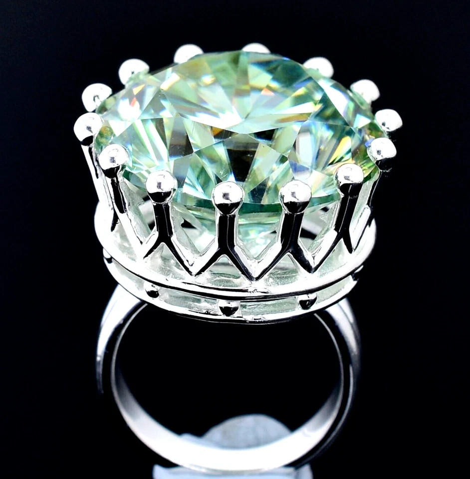 RARE 27.60 Ct Certified Round Cut Blue Treated Diamond Solitaire Ring 925 Silver