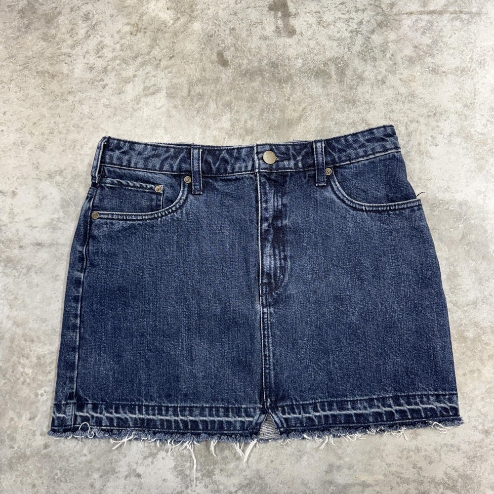 Free People Skirt Womens 4 Blue Denim Mini Raw Hem Casual Festival Boho