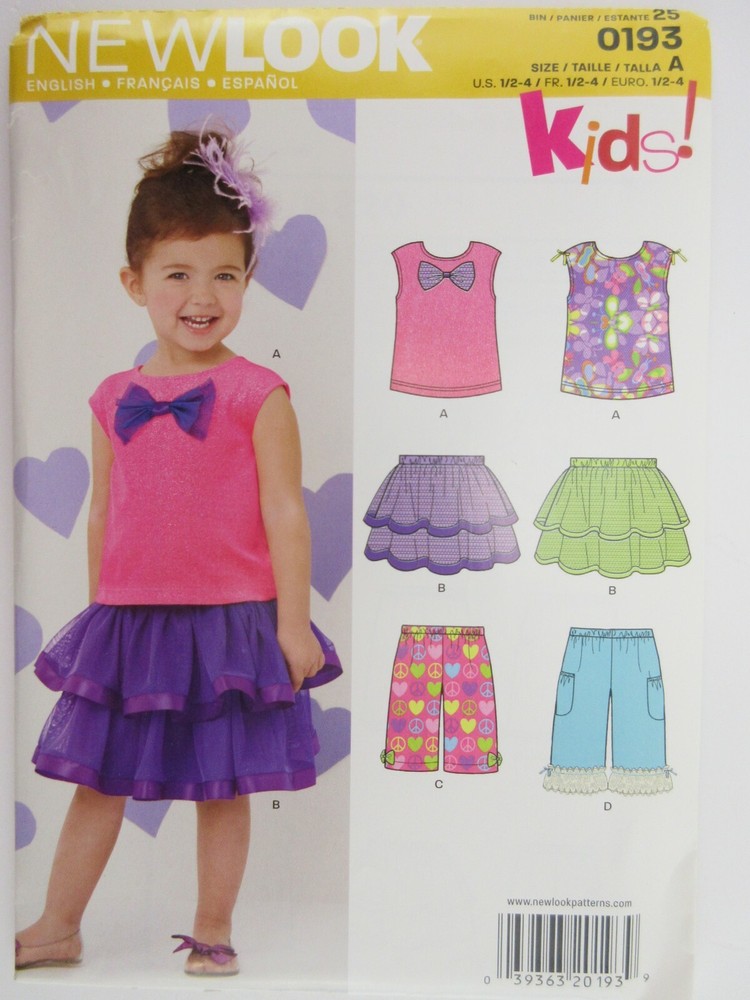 NewLook sewing pattern 0193 Size A 1/2 To 4. 5 Sizes In 1 Top, Skirt & Capri y15