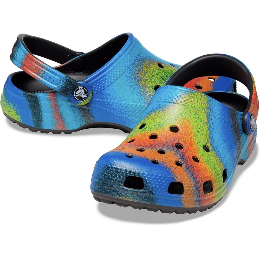 Crocs Classic Clog Slip Ons Spray Dye Multicolor Black Men’s Size 12 NEW