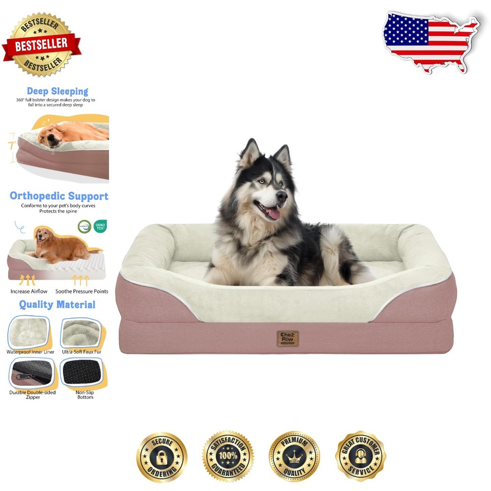 Orthopedic XXL Dog Bed with Waterproof Washable Cover and 360 Bolster Support
