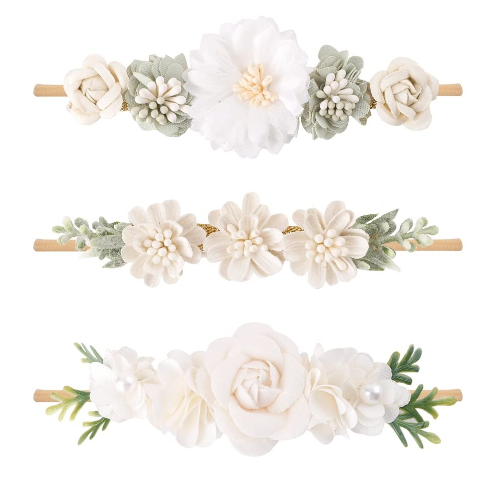 3pcs Baby Girl Flower Headbands, Super Soft & Stretchy Nylon Floral Hairbands...