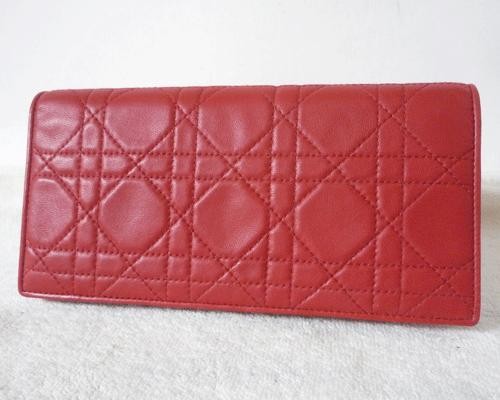 Christian Dior Cannage Leather Bi-fold Long Wallet in Red
