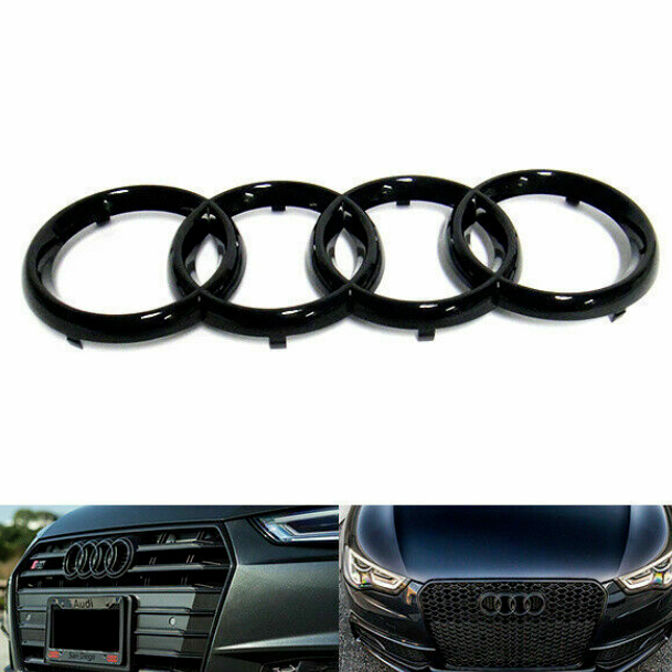 Audi Hood Rings Emblem Front Bonnet Grill Badge Logo Gloss Black 273mm x 93mm