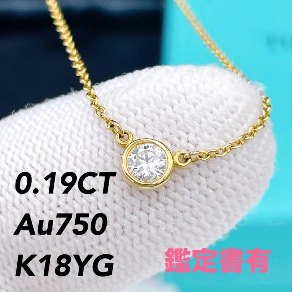 Tiffany Co Au750 YG 0.19CT Diamond By The Yard Necklace Pendant