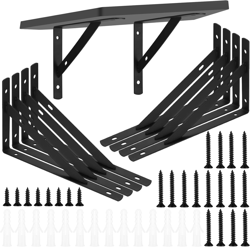 8 Pcs Heavy Duty Shelf Brackets, Floating Metal Shelf Brackets, Metal Wall Mount