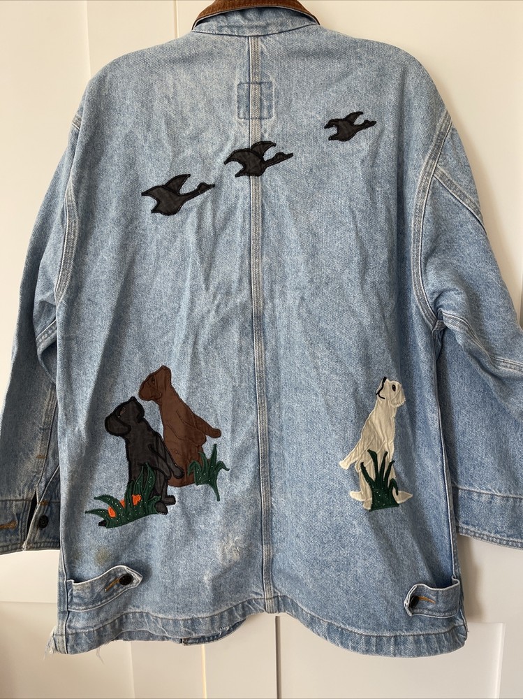 Vintage Sunbelt Denim Jean Jacket Embroidered Duck Hunting Dogs Chore Coat Med