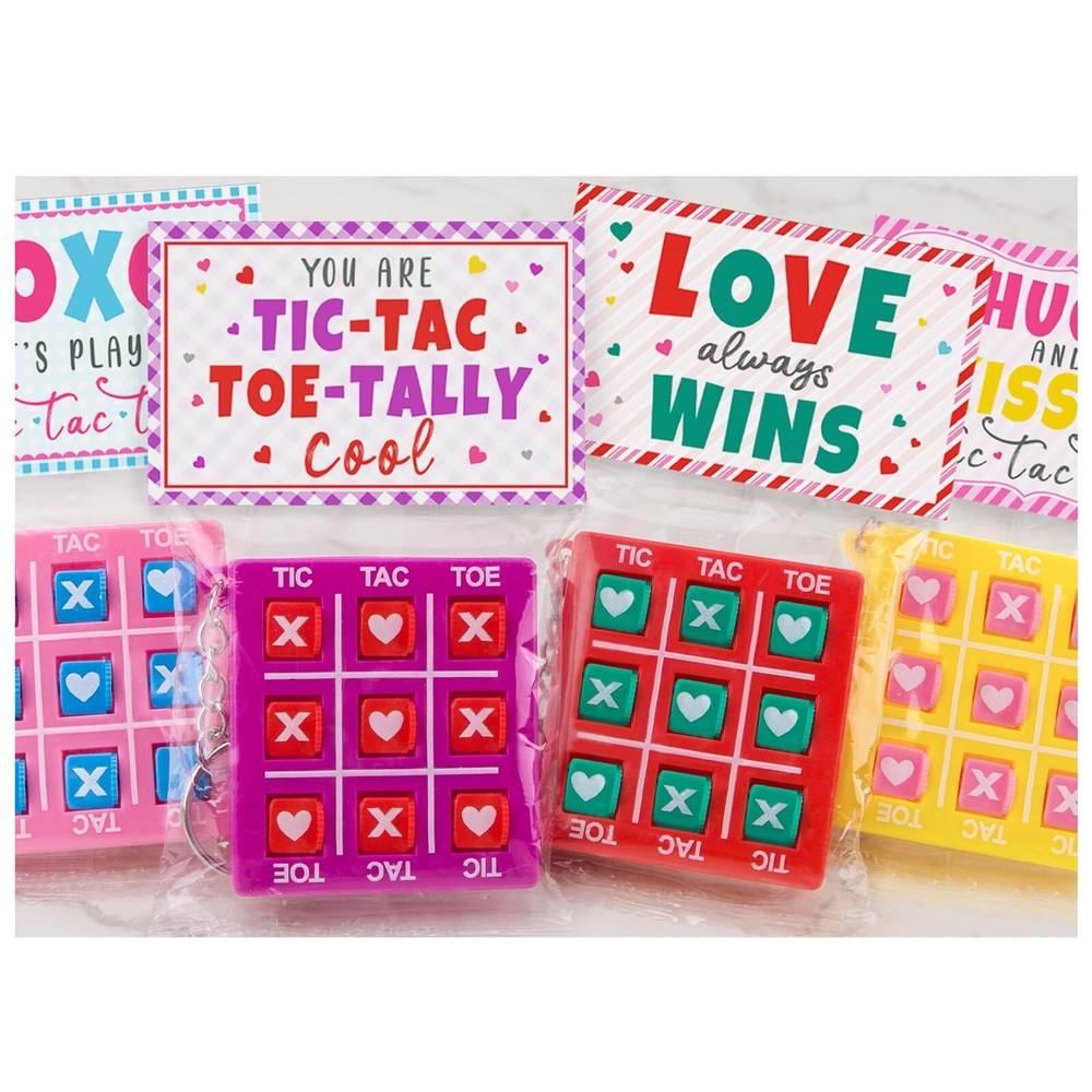 Valentines Day Gifts for Kids - 24 Pack Valentines Cards with Tic Tac Toe Key...