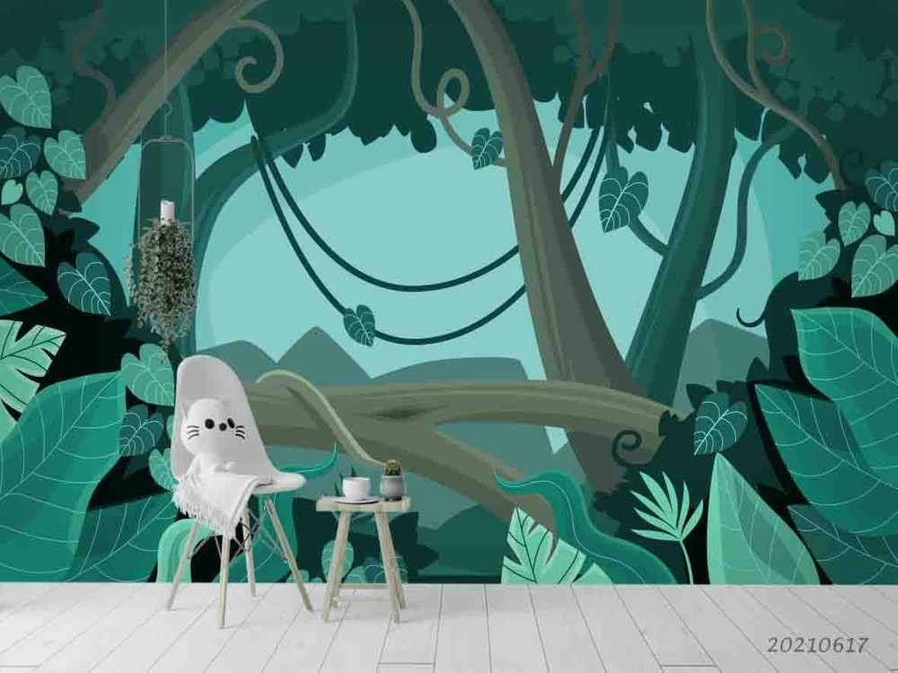 3D Jungle Plants Illustration Wall Murals Wallpaper Murals Wall Sticker