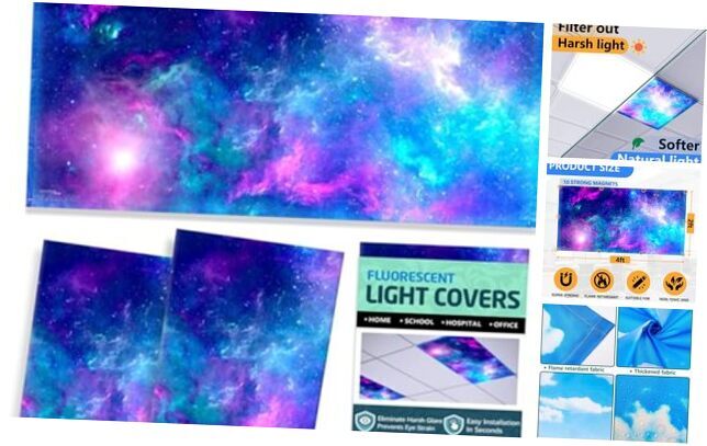 Fluorescent Light Covers, 2 Pack 4 x 2 Feet Magnetic Light Covers for Galaxy