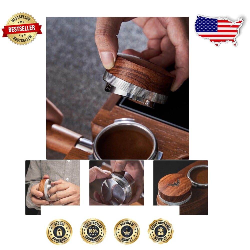 Ergonomic Rosewood Handle Espresso Leveler - 58.5mm Perfect Coffee Distributor
