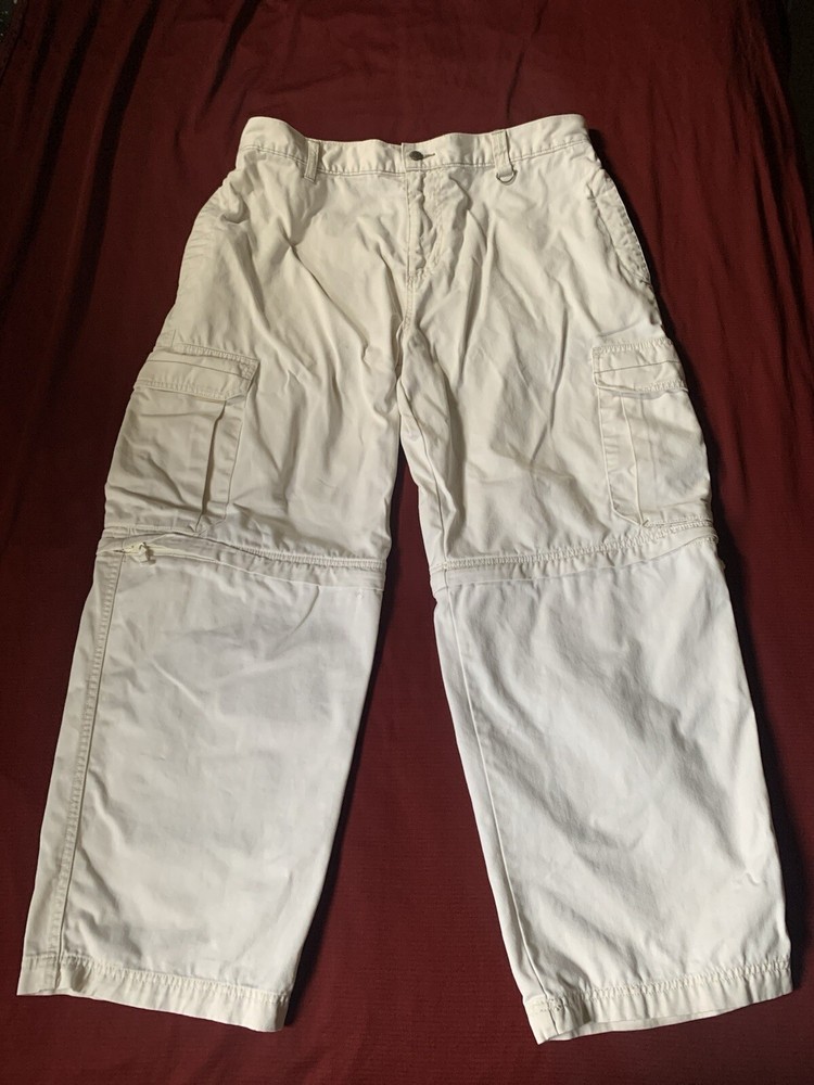 Bugle Boy Convertible Cargo Pants 38x30 Convertible Y2K Baggy Skater Retro White
