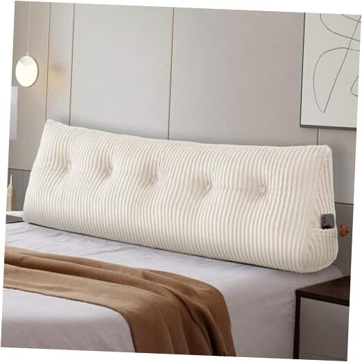 Queen-Size Beige Wedge Pillow for Bed Reading & Back Support