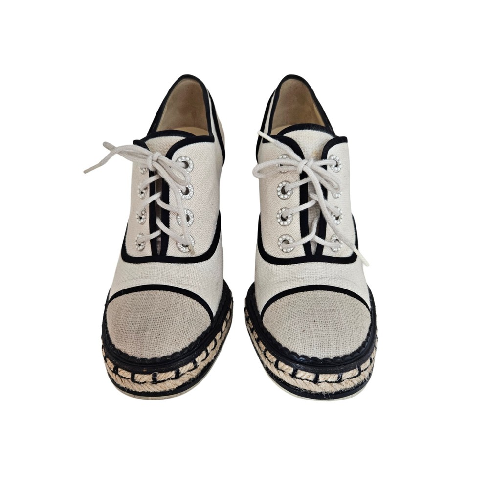 Chanel Ivory Canvas Wedge Espadrilles for Women