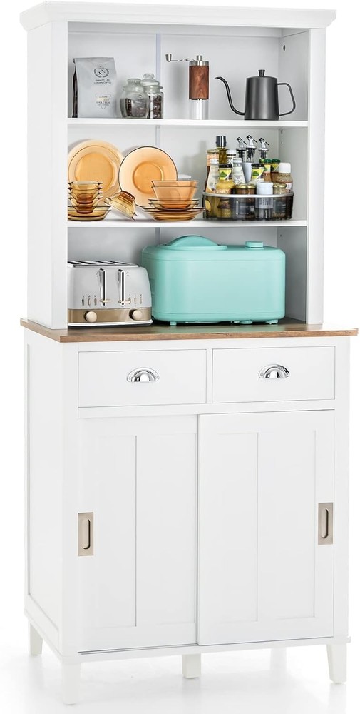 67-inch Kitchen Pantry Storage Cabinet with Sliding Doors and Drawers for Organized Spaces