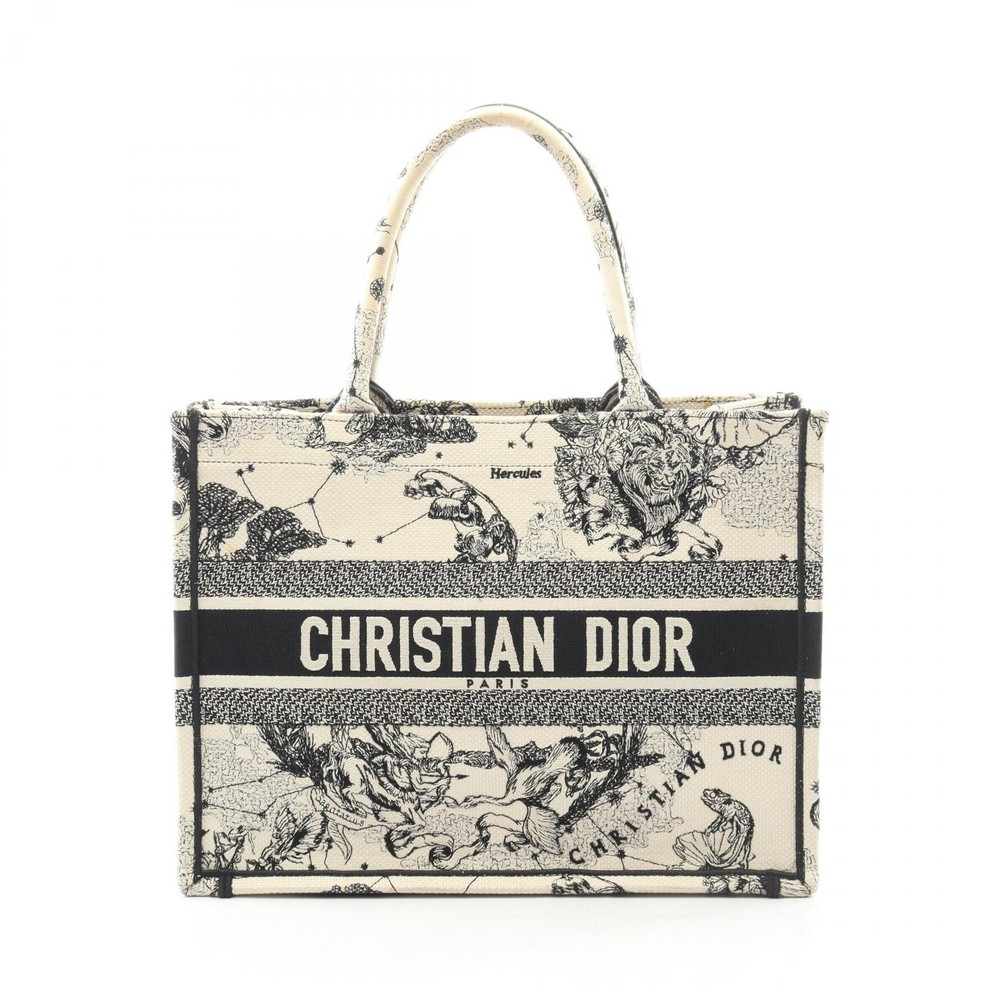 Christian Dior BOOK TOTE Medium Zodiac Bag canvas Beige Black Used Women logo