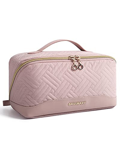 Water-Resistant Medium Pink Travel Makeup Bag for Cosmetics On The Go