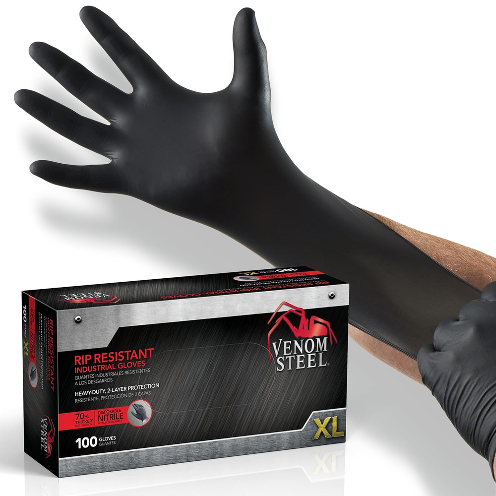 Chemical-resistant black nitrile gloves latex-free for industrial use