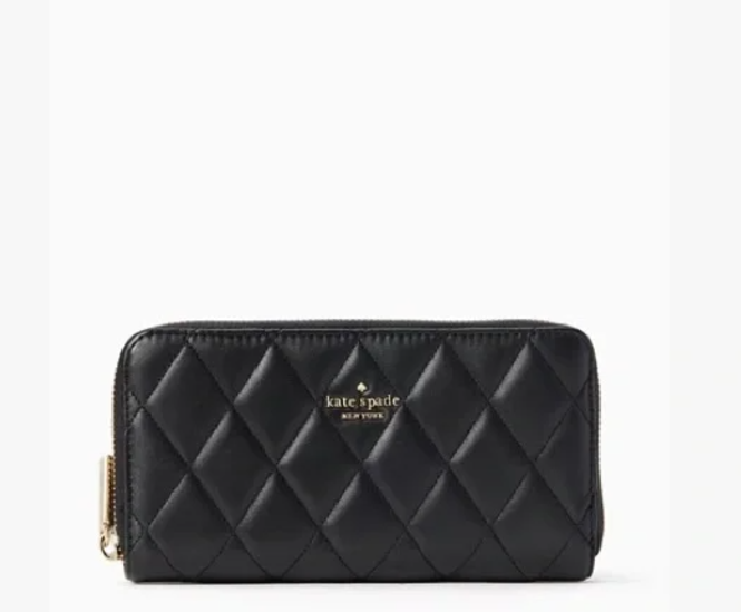 Kate Spade Black Carey Quilted Leather Large Continental Wallet for Women