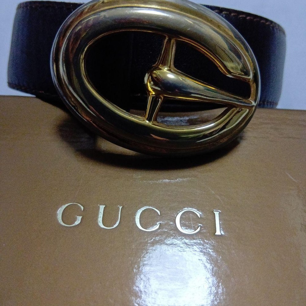 Gucci Mens Brown Leather Belt 91cm Gold Buckle Preowned Luxury