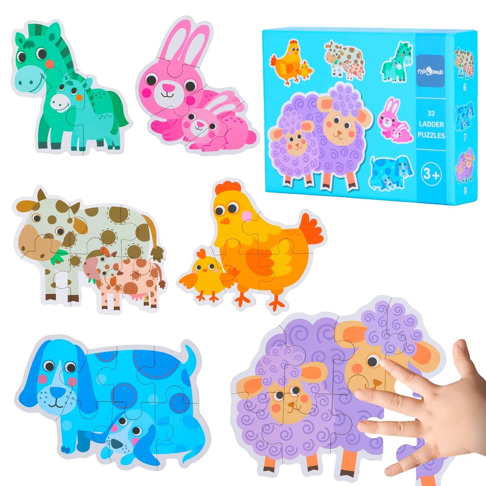 FLYINGSEEDS 6 Packs Parent-Child Themed Wooden Jigsaw Puzzles for Toddlers Ag...