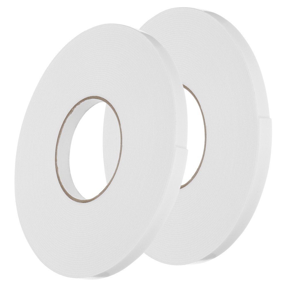 2pcs Double Sided Foam Tape PE Sponge Mounting Tape White, 50ft x1/2