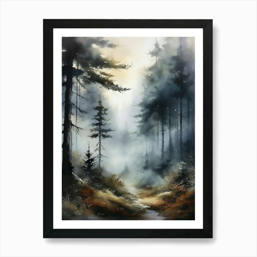 Misty Trees Framed Wall Art Canvas Print Picture for Home Decor  