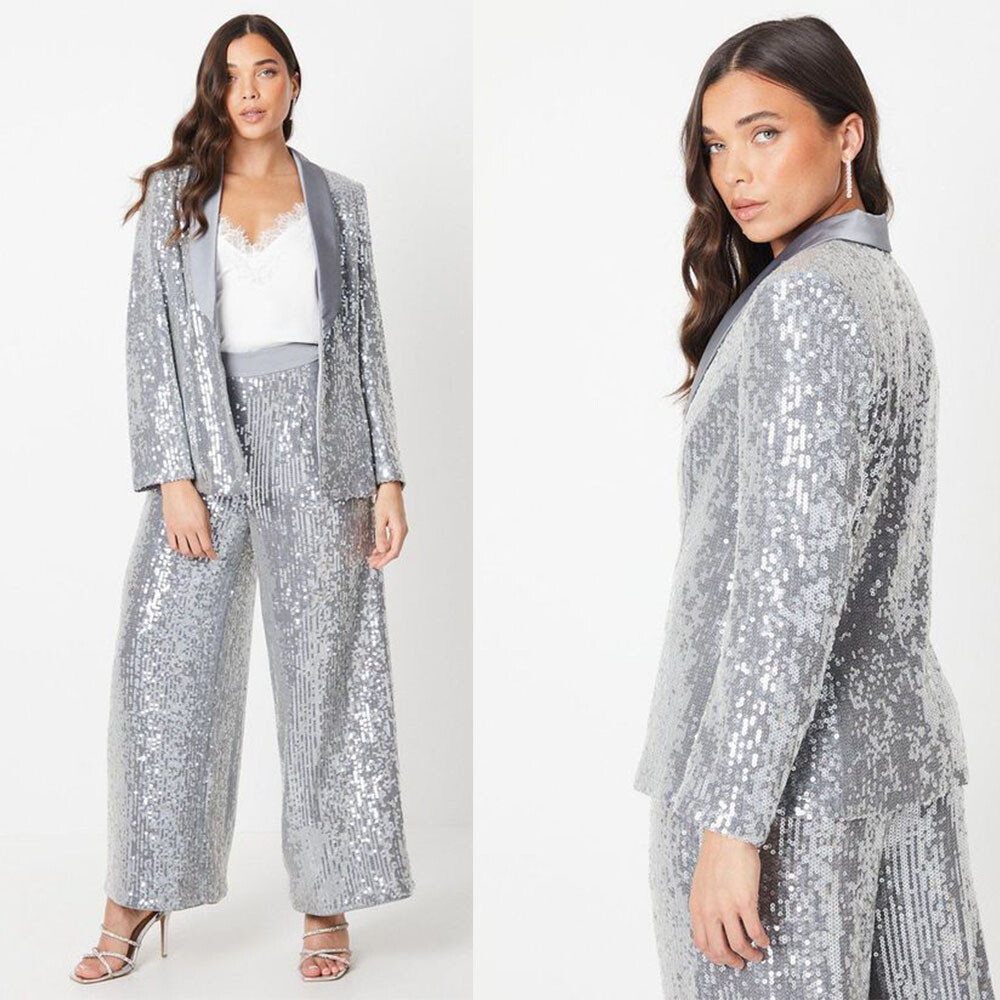 Women Suit Sequin Shawl Lapel Dressy Wedding Party Business Casual Outfits