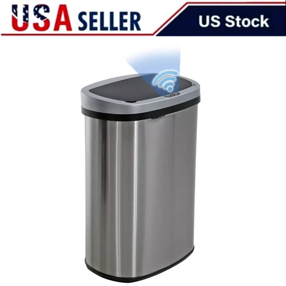 Kitchen Trash Can with Lid, 13 Gallon Automatic Garbage Can ，Stainless Steel Bin