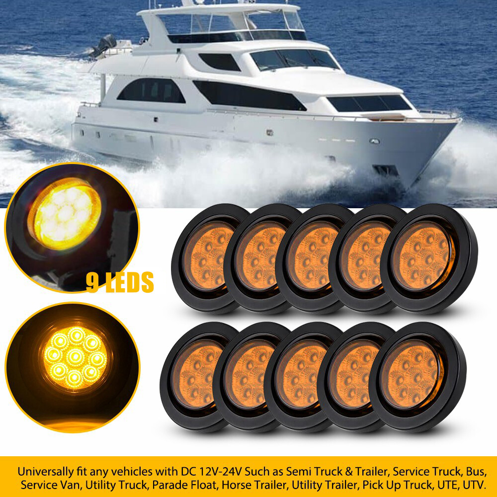 10-Pack 2-Inch 9LED Amber Round Clearance Marker Lights for Trucks and Trailers