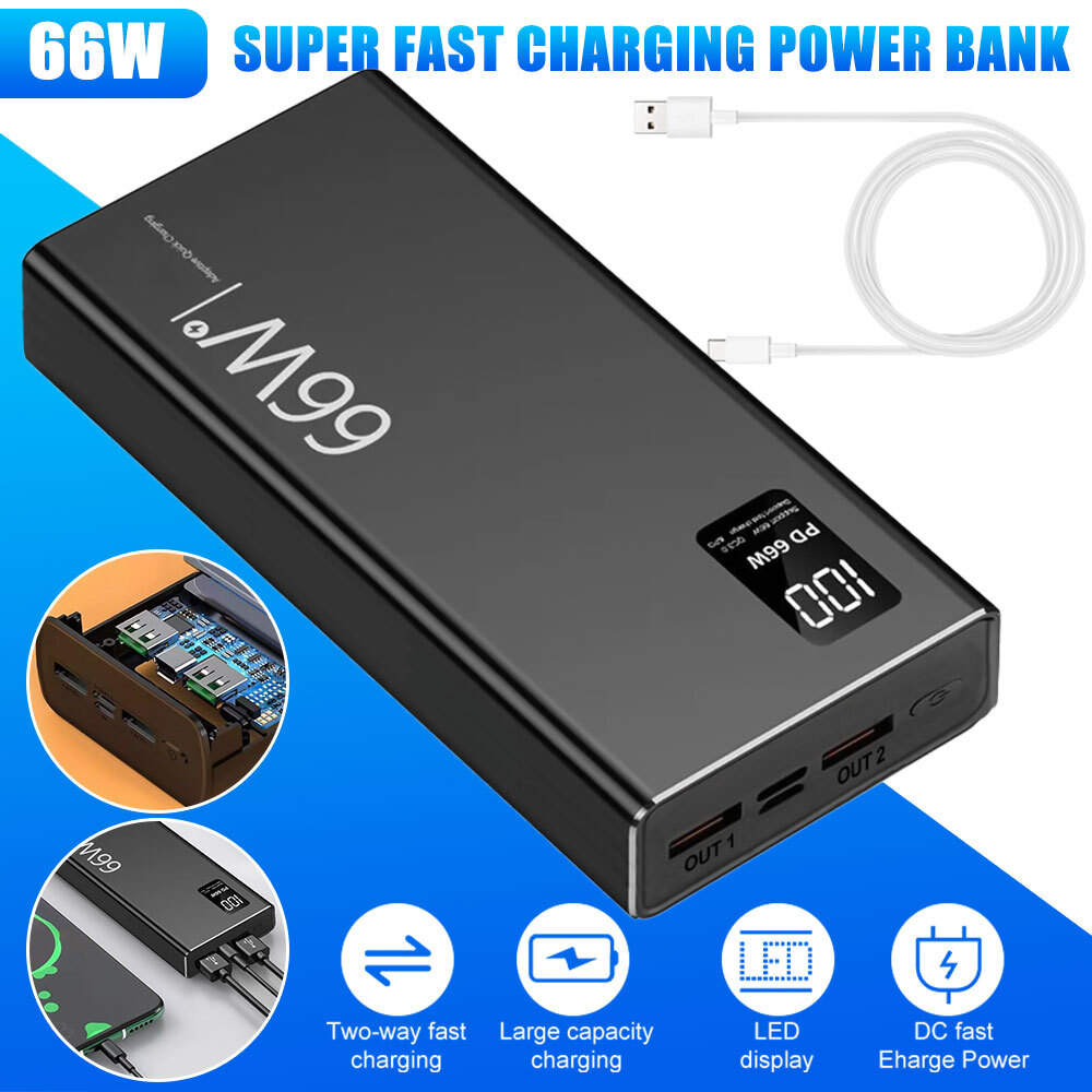 Banco de alimentación portátil 66W 40000mAh LCD USB cargador de batería externo para teléfono celular