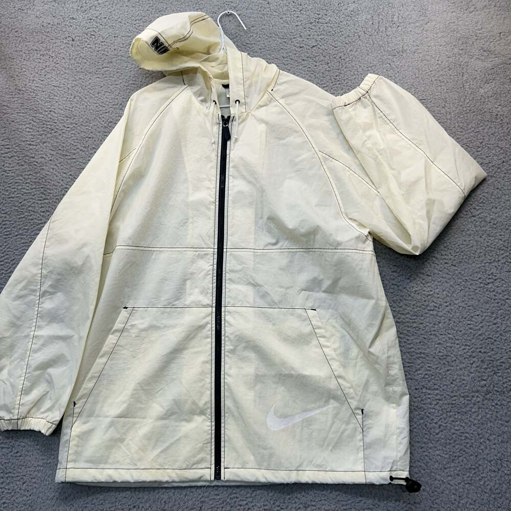 VTG Nike Rain Jacket Mens Large Full Zip Y2k Spellout Ivory White NIKE Hooded