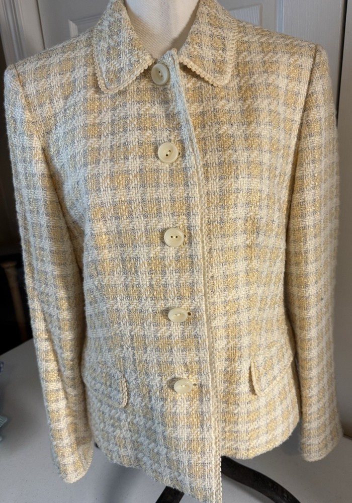 Women’s Jones New York Suit Jacket Yellow Tweed Blazer NWOT Size 12 Lined