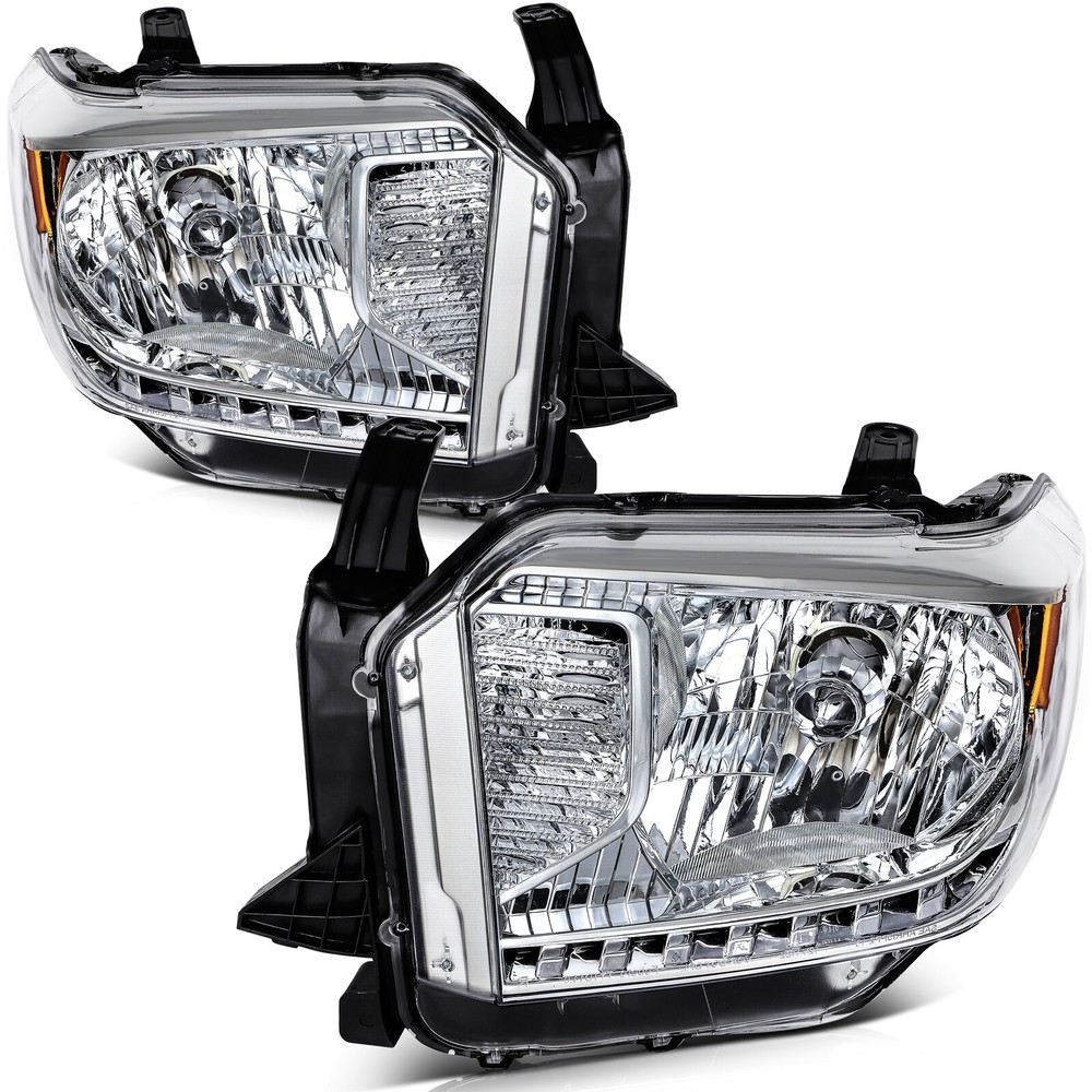 For Toyota Tundra 2014-2017 Chrome Housing Clear Lens Headlights Assembly Pair