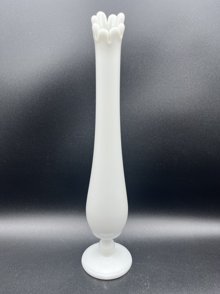 Vintage Westmoreland Swung White Milk Glass Pedestal Bud Vase 10.75 Inch Height