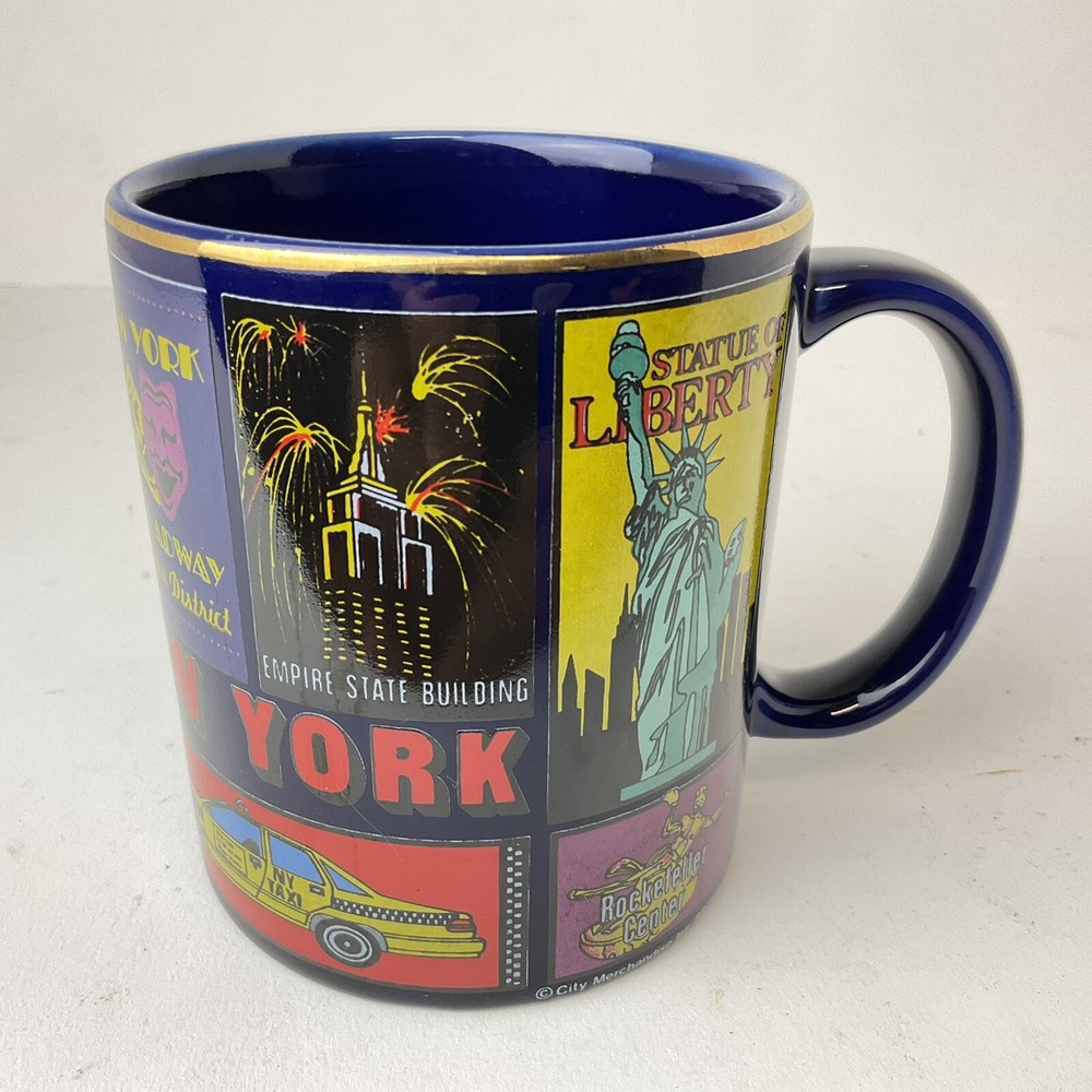 New York City Landmarks Coffee Mug Art Deco Style -Broadway Statue of Liberty