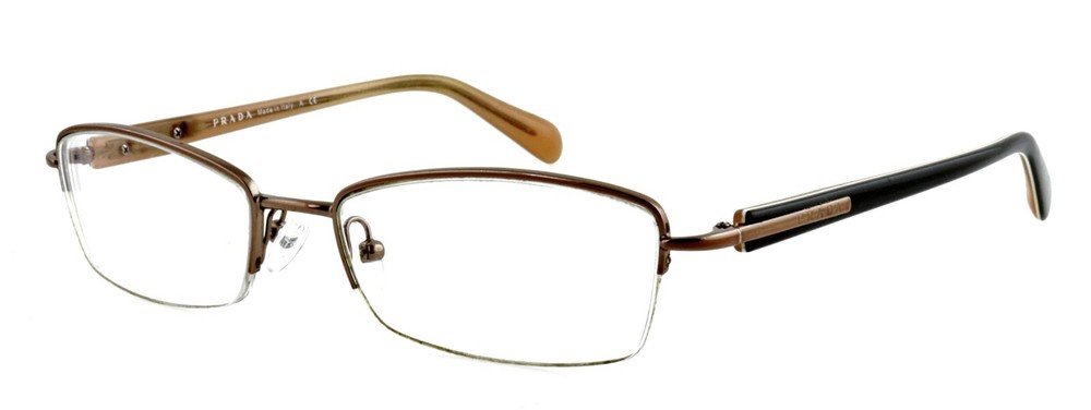 Prada VPR52O 4AC-1O1 52mm Copper Gray Half-Rim Unisex Eyeglasses Made in Italy