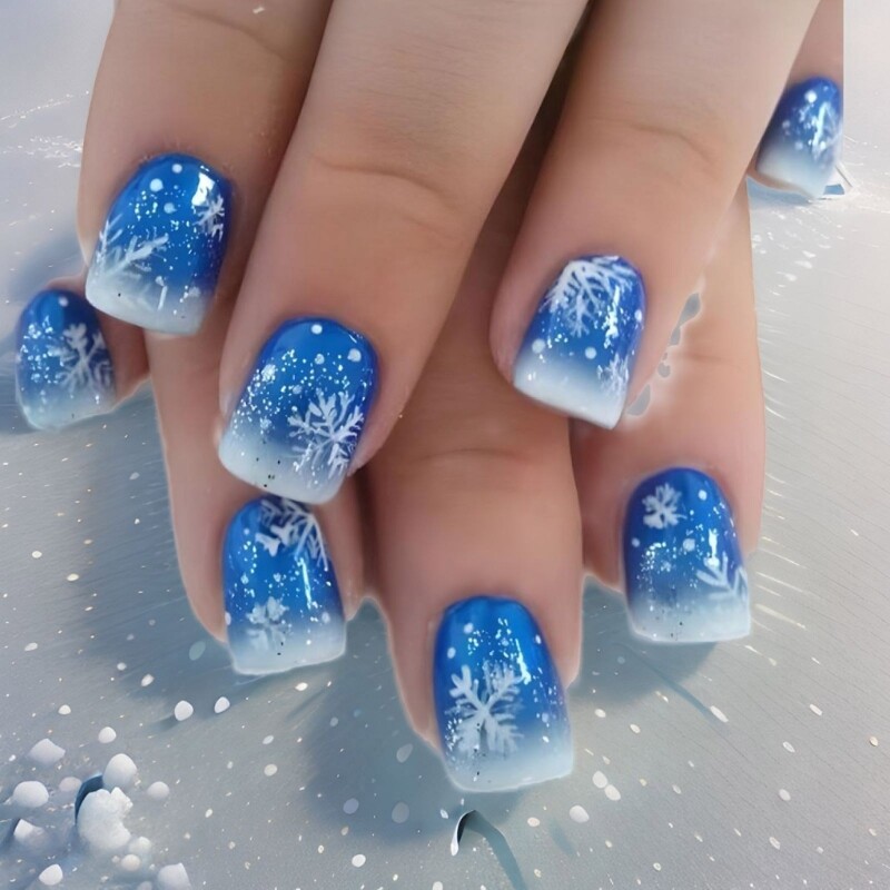 Festive Snowflake Press-On Nails for Christmas