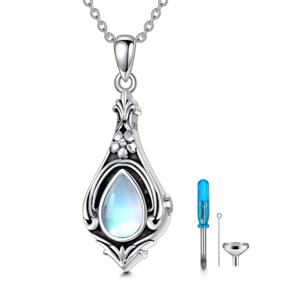 925 Sterling Silver Moonstone Urn Necklace for Ashes Cremation Jewelry Keepsake