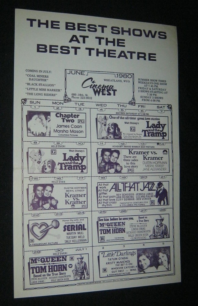 Original Wheatland Wyoming STEVE McQUEEN TOM HORN ALL THAT JAZZ LADY & THE TRAMP