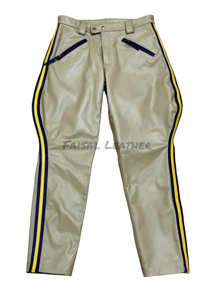 Men's Genuine Cow Leather Police Highway CHP Breeches for Motorcycle Riding