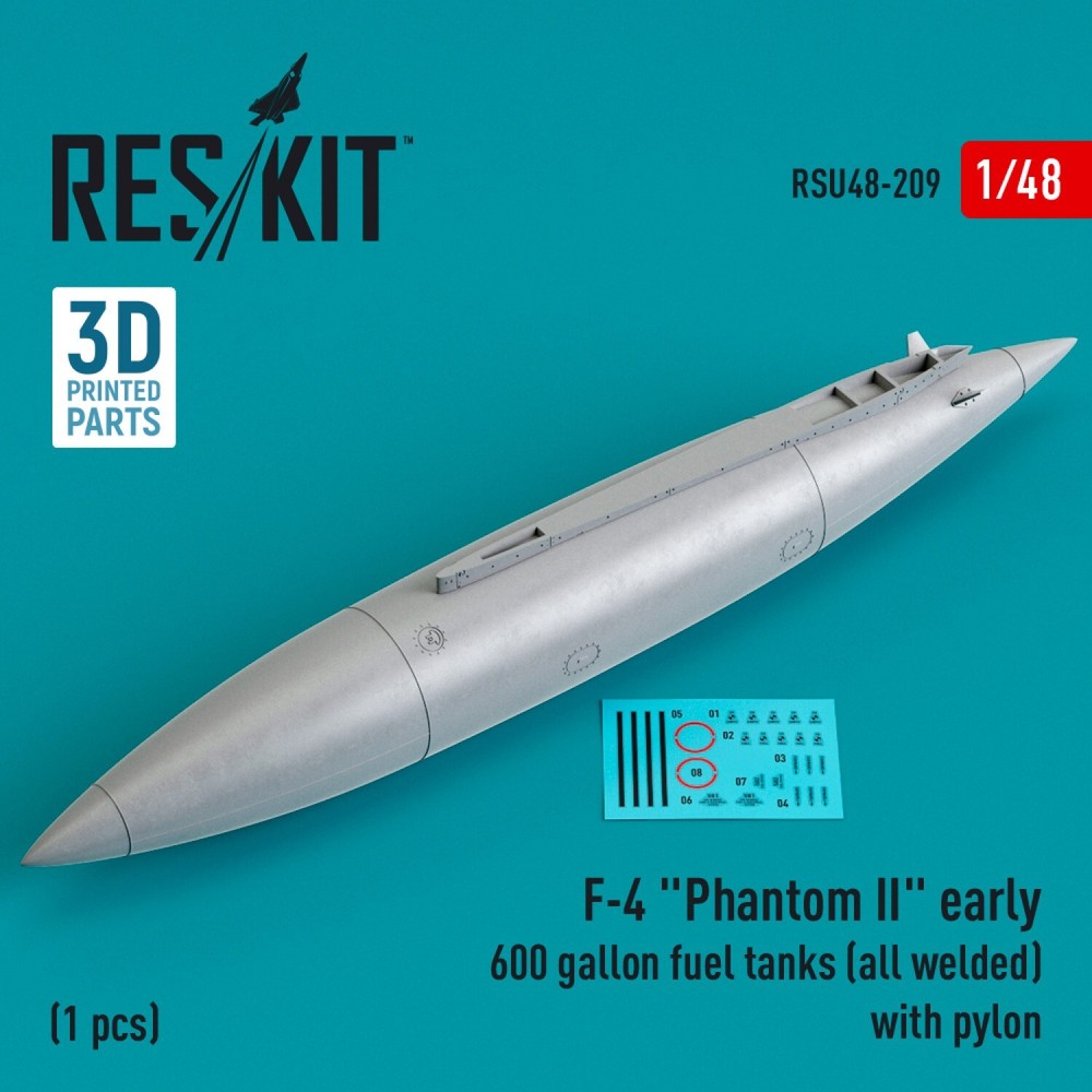 1:48 ResKit RSU48-0209 F-4 Phantom II Early 600 Gal Fuel Tank Pylon 3D