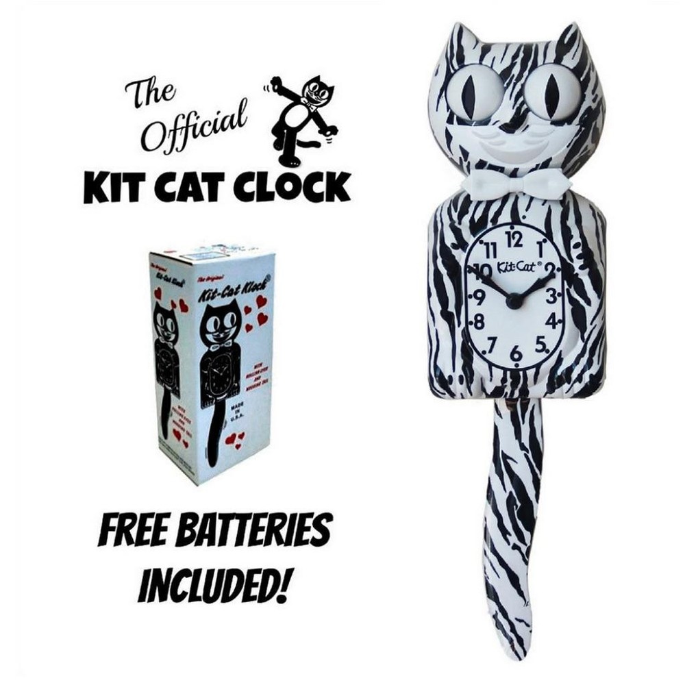 WHITE TIGER KIT CAT CLOCK 15.5