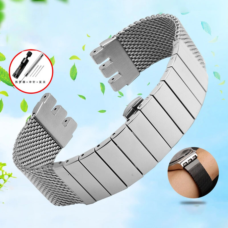 Fine Steel Woven Mesh Watch Strap For Swatch IRONY YAS112 YGS749 Metal Watchband