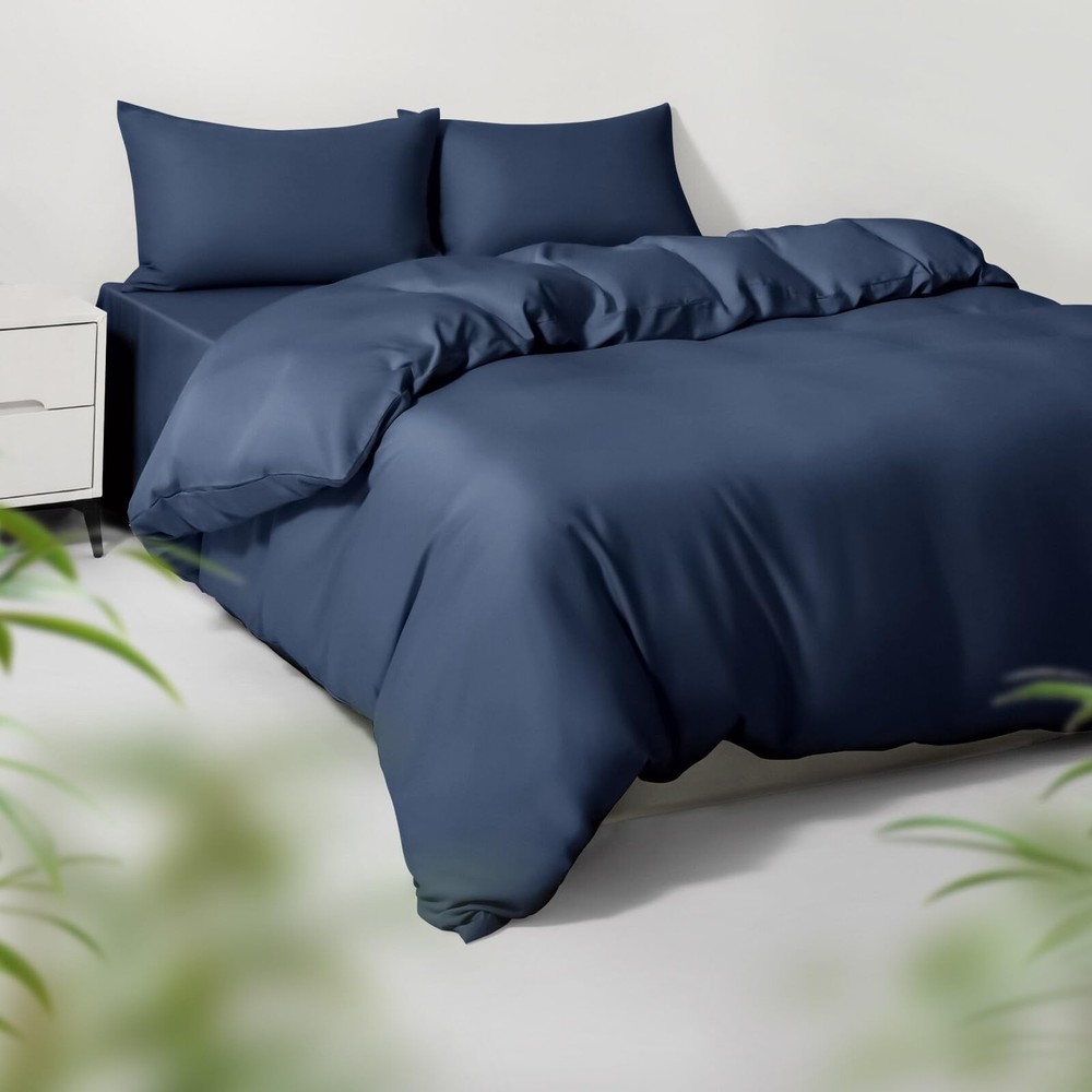 Bamboo Viscose Full Queen Duvet Cover Set 3-Piece with Zipper Closure