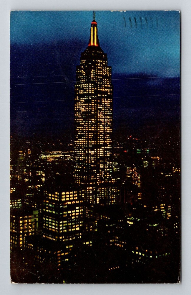 New York City NY, Empire State Building at Night, Vintage Postcard