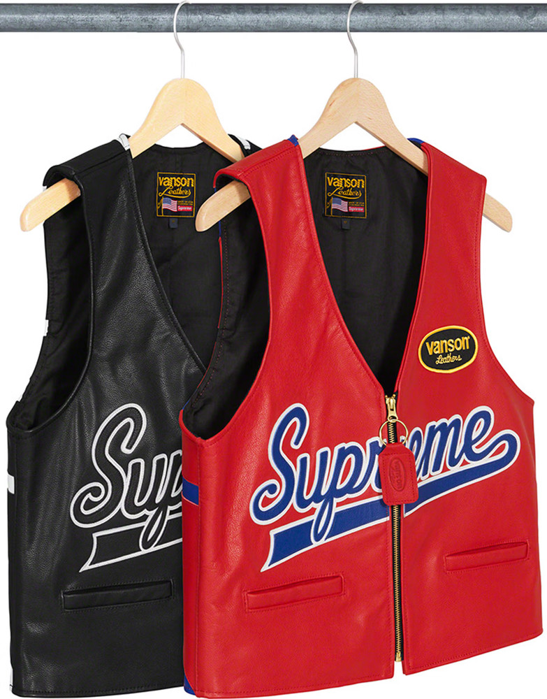 Supreme x Vanson Leathers Spider Web Vest in Black / Red Leather