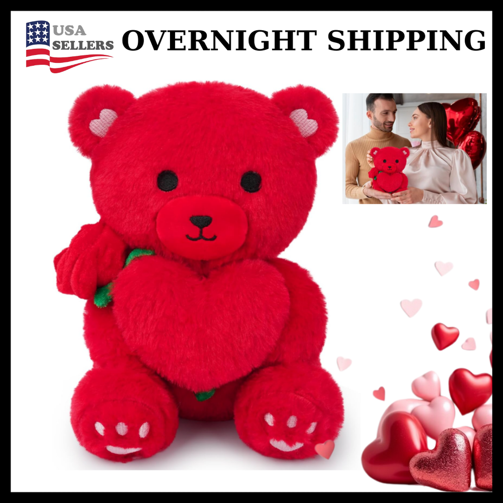 9.5 Inch Red Plush Teddy Bear Stuffed Animal with Heart Valentine's Day Gift-image