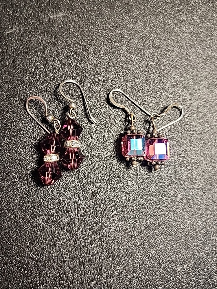 Vtg Glass Crystal AB Aurora Borealis Earrings Sterling Silver 925 Unmarked