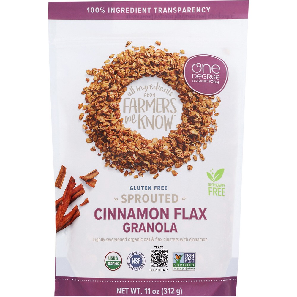 One Degree Organic Foods Sprouted Cinnamon Flax Granola 11 Oz